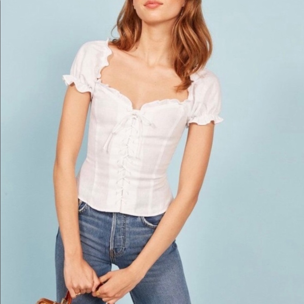 Reformation Cassidy Lace up linen blouse